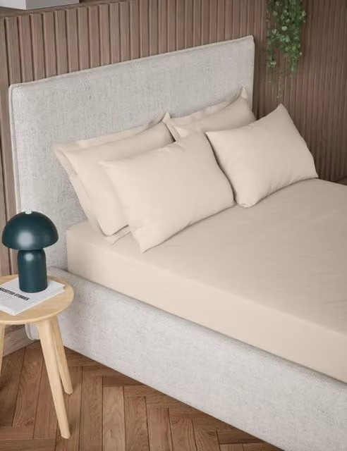 M&S Pure Cotton 300 Thread Count Extra Deep Fitted Sheet, Beige, W: 180 cm x L: 200 cm