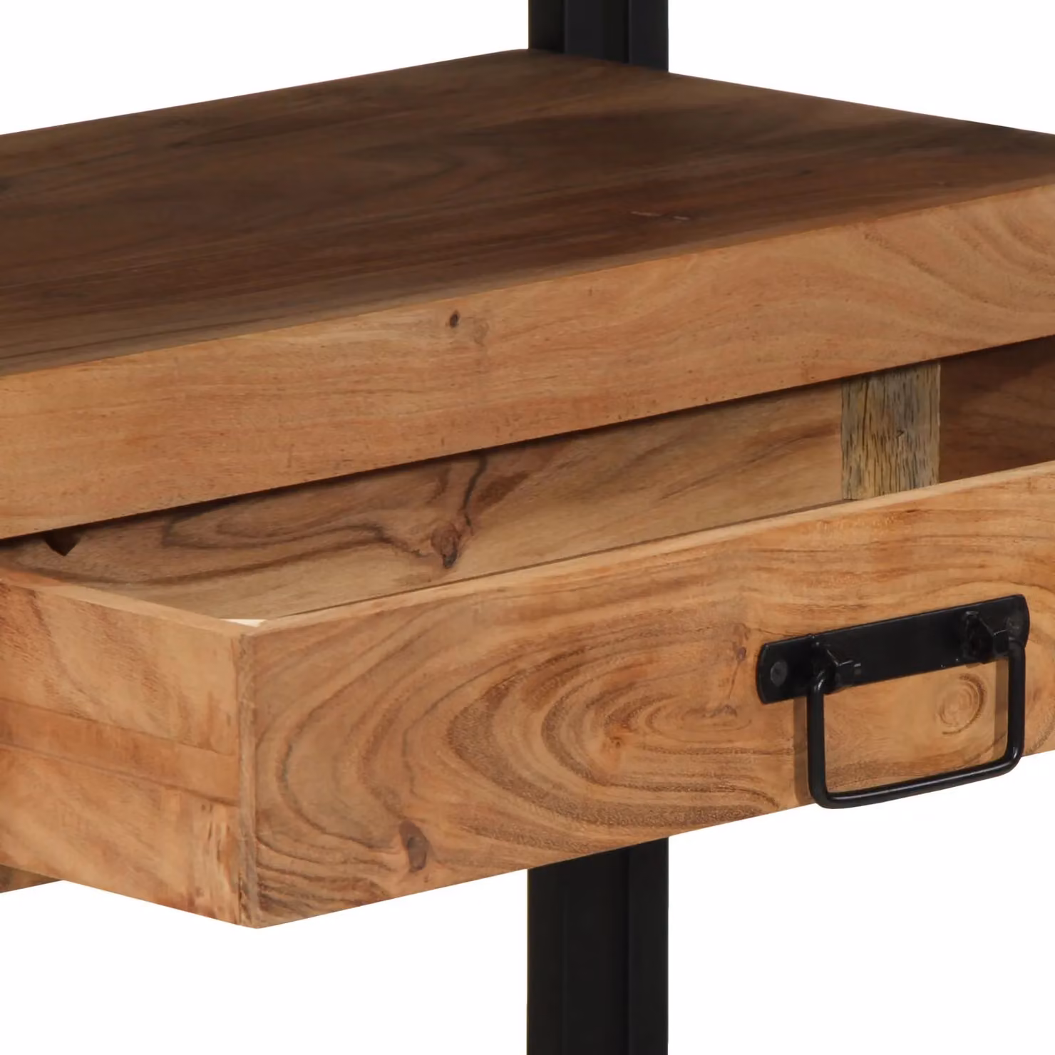 Berkfield Home Industrial End Table in Black and Brown, Solid Acacia Wood and Metal, W/D/H: 120 x 33 x 75 cm – 4