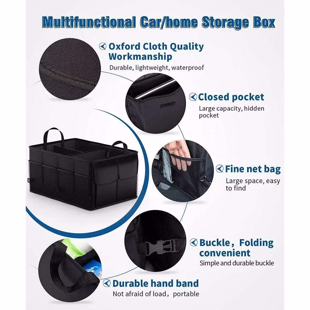 NESTLUNE Foldable and Portable Heavy Duty Car Boot Organiser in Black – 6