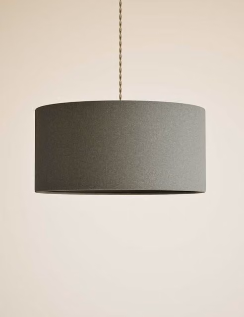M&S Oversized Cotton Mix Cylinder Lampshade in Dark Green