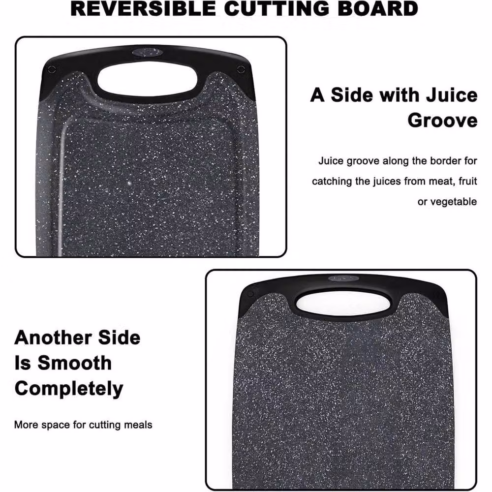 SPETLEK Set of 3 Rectangular Plastic Chopping Boards in Grey with Non-Slip Feet – 4