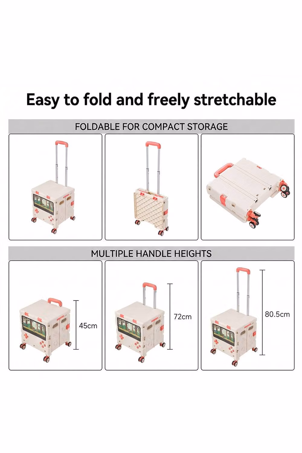 Living and Home 32L Folding Shopping Trolley Cart with Wheels in Off-White – 6