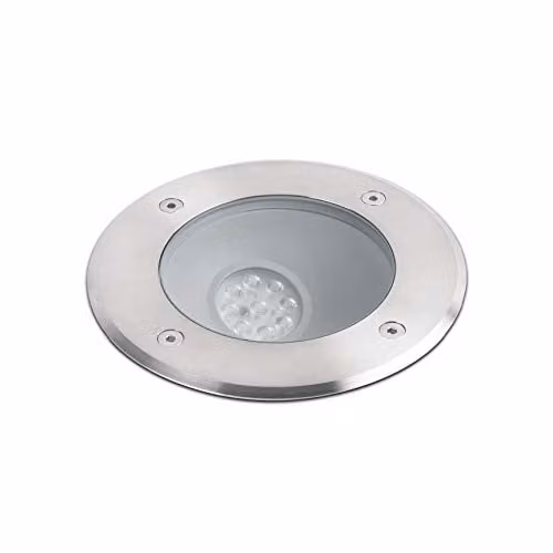 Netlighting Salt LED Outdoor Ground Recessed Spotlight in Silver Stainless Steel with Transparent Glass Diffuser, IP67, Warm White