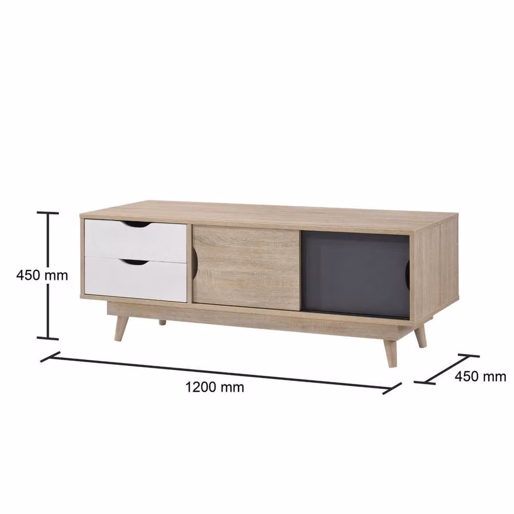 ERGOVEXA Oak TV Unit Stand Media Cabinet with 2 Drawers and 2 Sliding Doors in Brown – 2