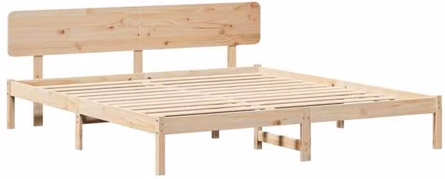Berkfield Home Solid Pine Wood Bed Frame with Headboard, Beige, W/D/H: 180 x 200 x 74 cm