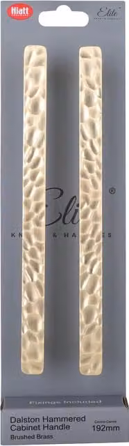 Elite Knobs & Handles Pack of 2 Dalston Hammered Bar Cabinet Handles in Brushed Brass, 19.2 cm