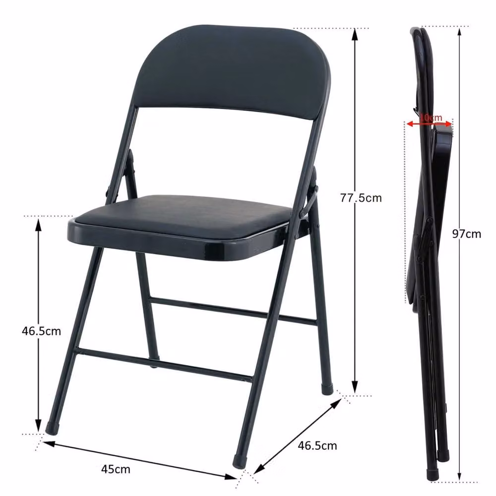 VOGREX Black PU Leather Cushioned Folding Chair with Metal Frame – 2