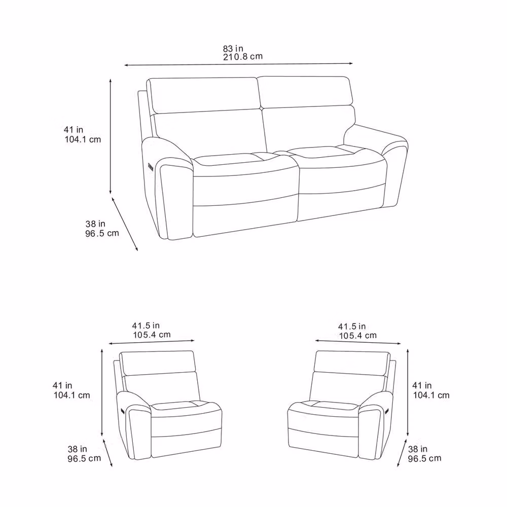 META Atlanta 3 Seater Power Recliner Sofa in Black Fabric with USB Charging – 5