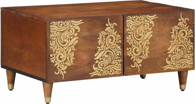 Berkfield Home Mango Wood Coffee Table in Brown and Gold, W: 80 cm, D: 50 cm, H: 40 cm – 1