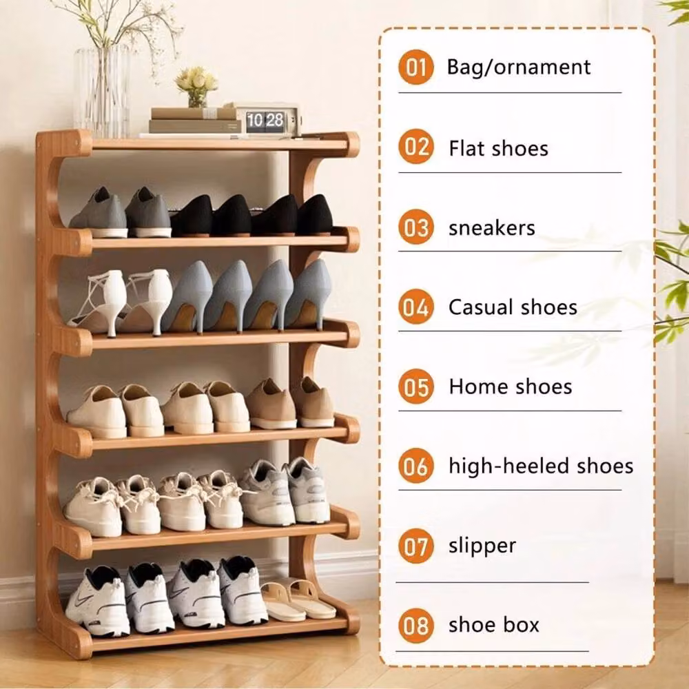 KORVIXA 6 Tier Brown Bamboo Wooden Shoe Rack, Width: 100 cm – 4