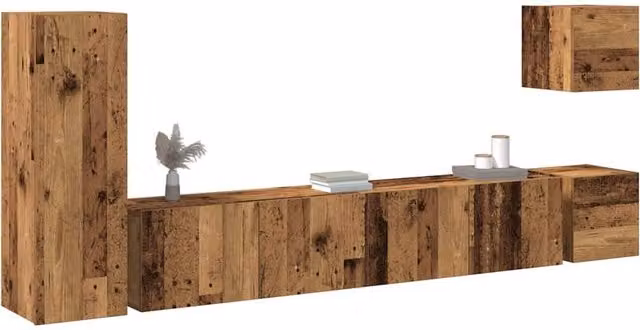 Berkfield Home 5 Piece Wall-mounted TV Cabinet Set in Old Wood Brown and Multicolour Matt Finish – 1