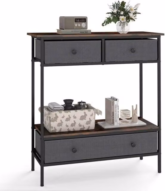 VOGREX Industrial Rustic Grey Metal Console Entry Table with Folding Top, W/D/H: 86.0 x 80.0 cm