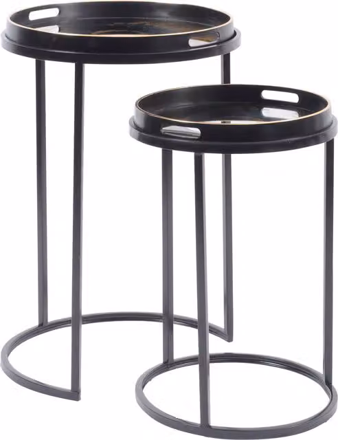 Libra Interiors Set of 2 Modern Gold and Black Abstract Glass and Metal Side Tray Tables
