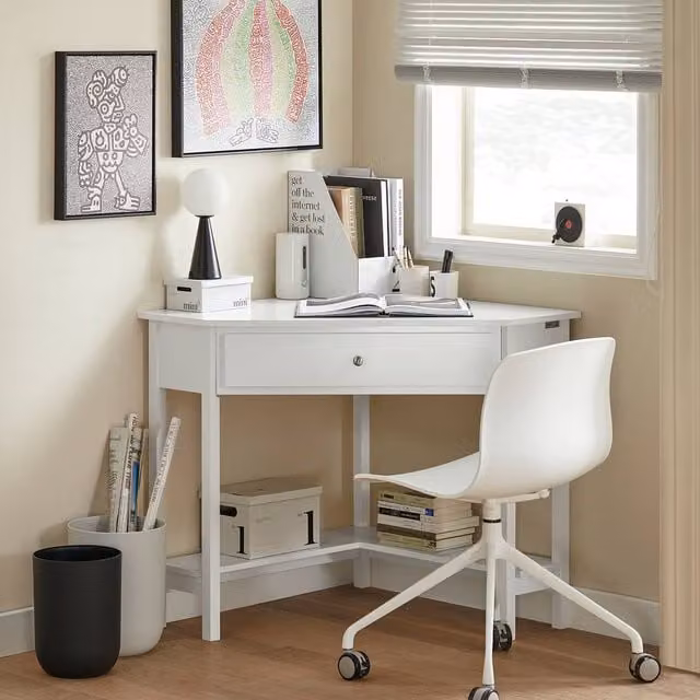 SoBuy Modern White Corner Desk with Drawer – 1
