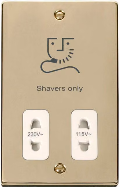 SE HOME Flush Polished Brass Shaver Socket with White Plate