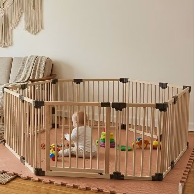 Safetots Hexagonal Wooden Play Den with Soft Foam Play Mat, Dusty Blue and Natural, W/D/H: 180 x 150 x 80 cm