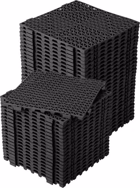 VOGREX 50-Piece Interlocking Waterproof PVC Floor Mat Tiles, Black, W/D/H: 30 x 30 x 0.45 cm – 1