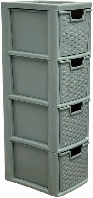 FLAVORA 4-Tier Medium Rattan Effect Plastic Storage Drawer in Dark Green