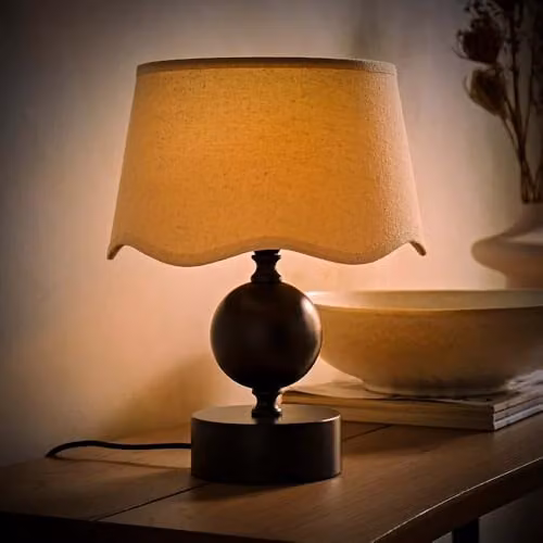 ValueLights Anthony Candlestick Table Lamp with Beige Linen Scallop Shade – 2