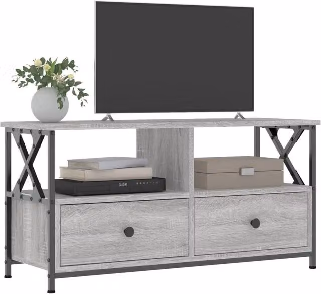 Berkfield Home Grey Sonoma TV Cabinet in Engineered Wood and Iron, W/D/H: 90 x 33 x 45 cm