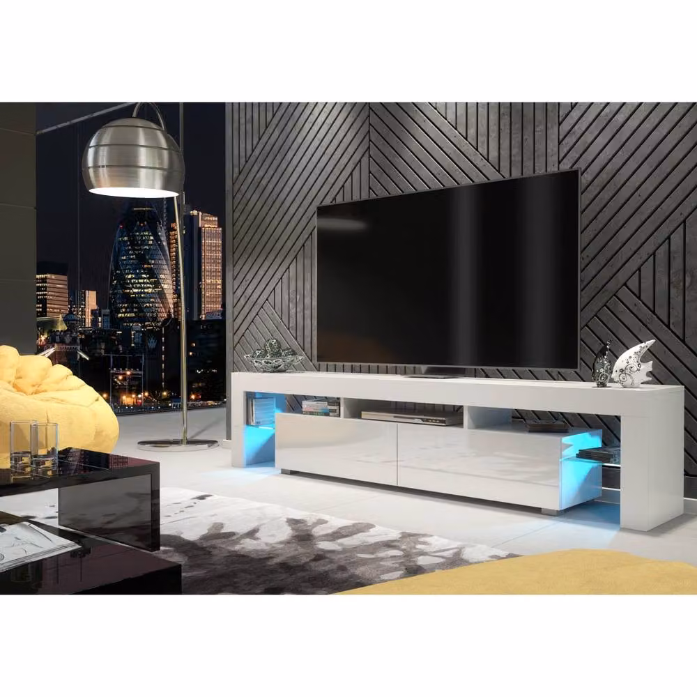 Mex Furniture LTD Nova TV Unit in White with Glossy Doors and LED Lights, W: 200 cm, H: 45 cm, D: 35 cm – 2