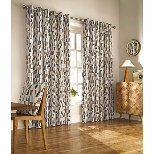 Furn Reno Riva Poletti Geometric Eyelet Curtain Pair in Anthracite, Gold and Multicolour, W/H: 229 x 229 cm – 1