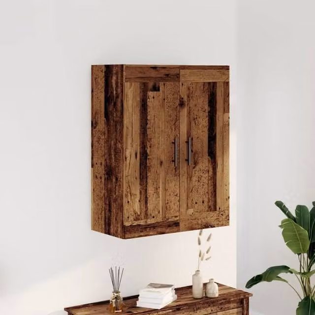 Berkfield Home Wall Mounted Rustic Cabinet in Old Wood Brown, W/D/H: 69.5 x 34 x 90 cm