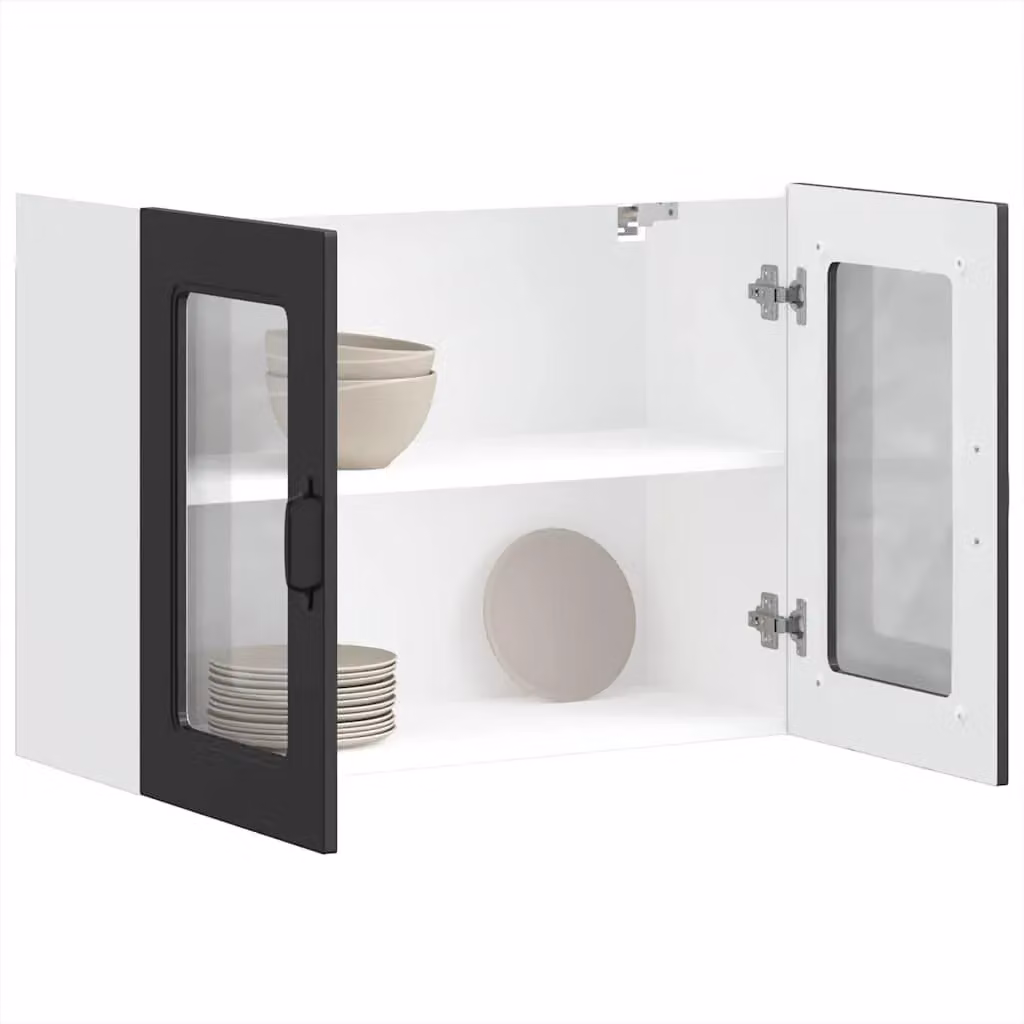 Berkfield Home Kalmar Black Wall Mounted Kitchen Cabinet with Glass Doors and Internal Shelves – 3