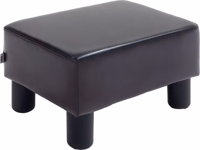 HOMCOM Brown Faux Leather Cube Footstool Ottoman with Plastic Legs, W/D/H: 40 x 40 x 30 cm