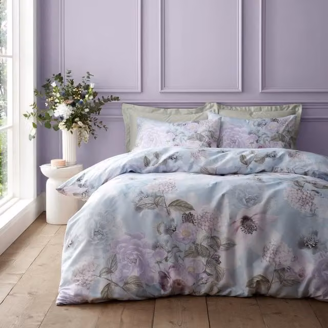 RHS Floral Serenity Blue Microfibre Duvet Cover Bedding Set