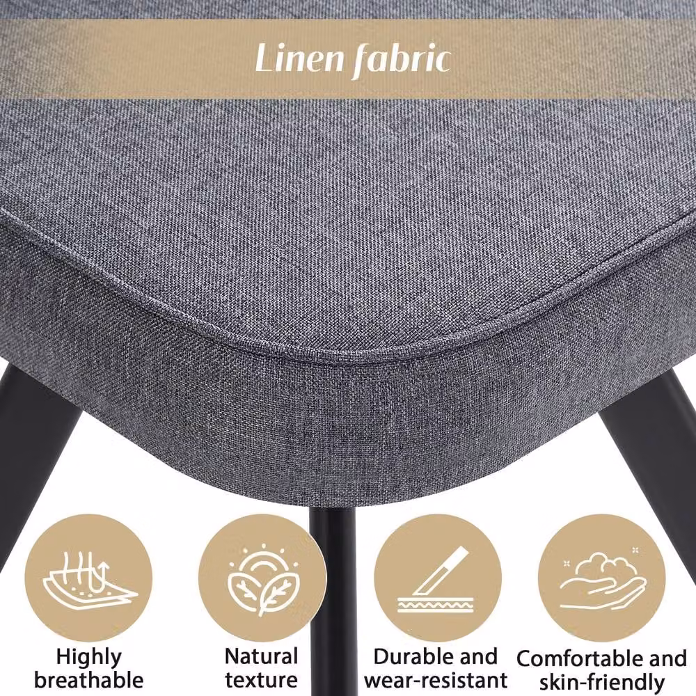 Matteo 6-Seater Square Dining Table Set with Linen Chairs in Walnut and Grey, W/D/H: 140 x 140 x 73 cm – 2