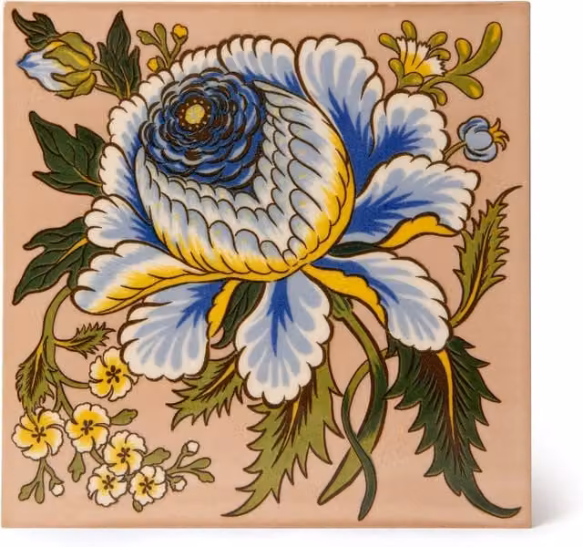 House of Hackney Artemis Rose Floral Printed Tile Sample in Pink and Multicolour, W: 15.24 cm, D: 15.24 cm