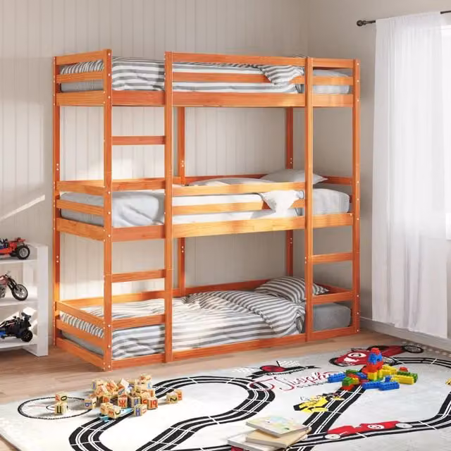 Berkfield Home Triple Bunk Bed in Wax Brown Solid Pine Wood, W/D/H: 75 x 190 cm – 1