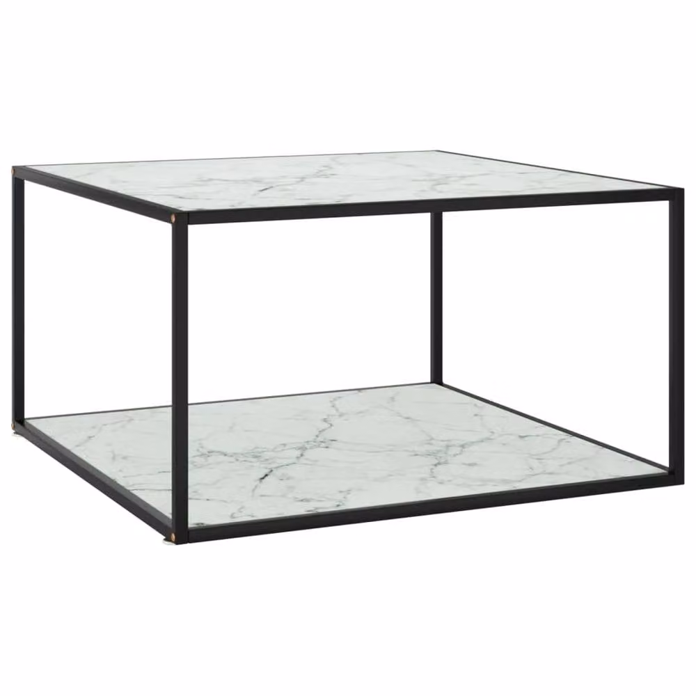 Berkfield Home Modern Square Coffee Table with Black and White Marble Glass, W/D/H: 90 x 90 x 50 cm – 1