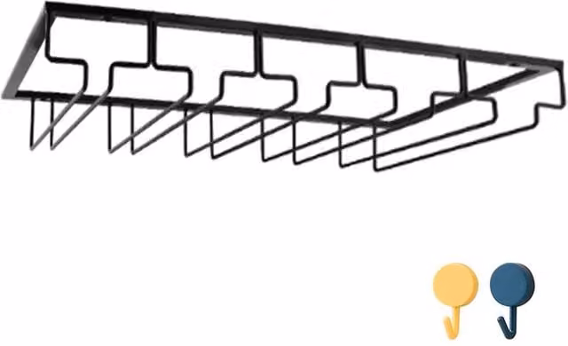 Ventryn Black Metal Wall Mounted Under Cabinet Wine Glass Hanger Holder – 1