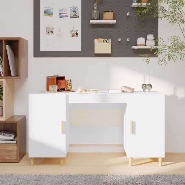 Berkfield Home White Writing Desk in Engineered Wood W/D/H: 140 x 50 x 75 cm