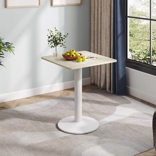 Komore Round White Cafe Table with Metal Base, Diameter: 60 cm