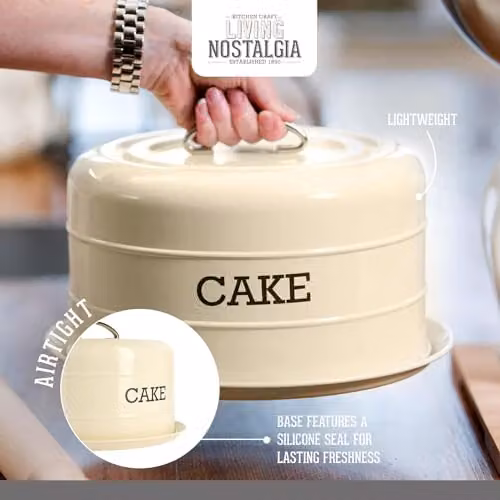 Living Nostalgia Airtight Domed Cake Storage Tin in Beige, Diameter: 28.5 cm – 2