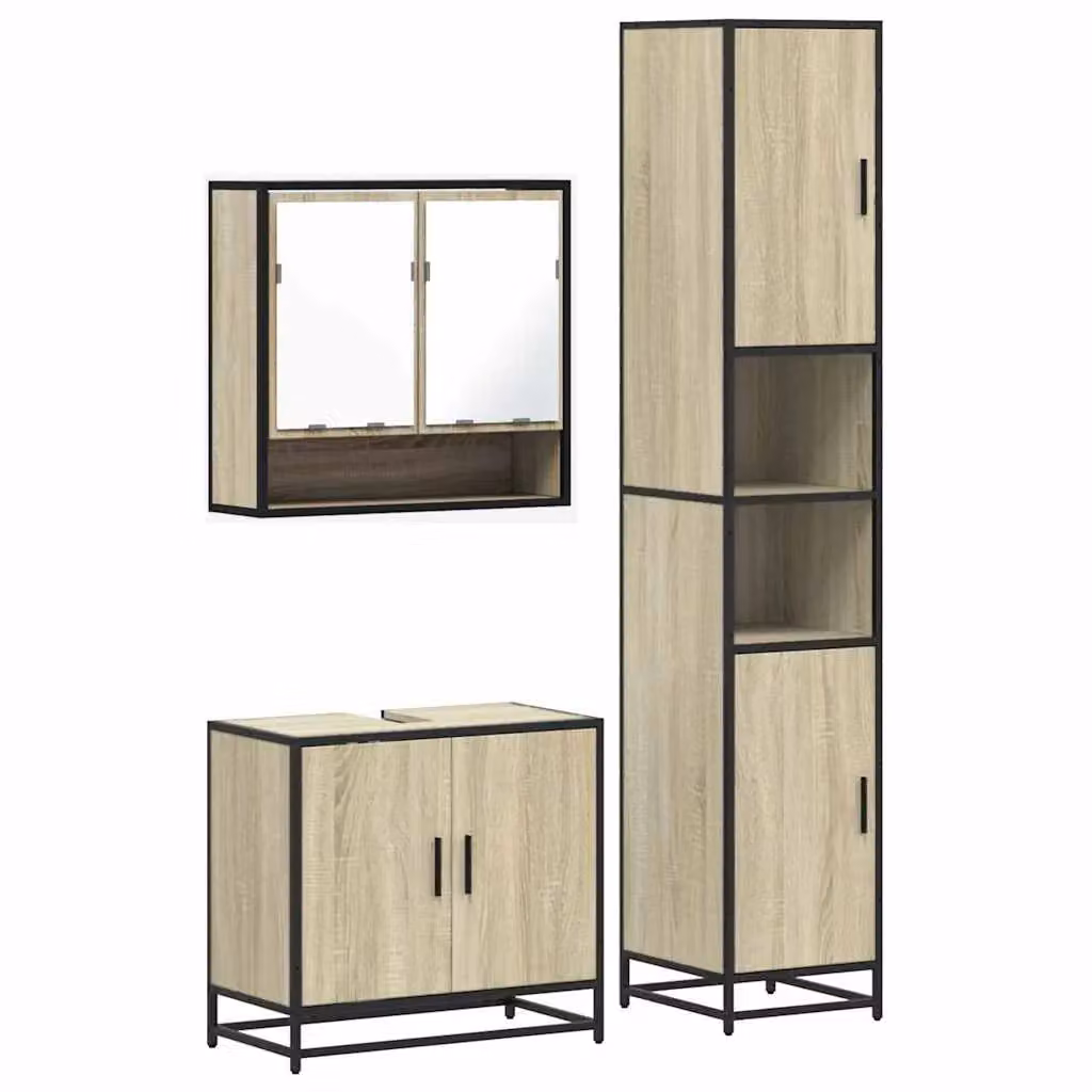Berkfield Home 3 Piece Industrial Bathroom Furniture Set in Sonoma Oak Brown – 2