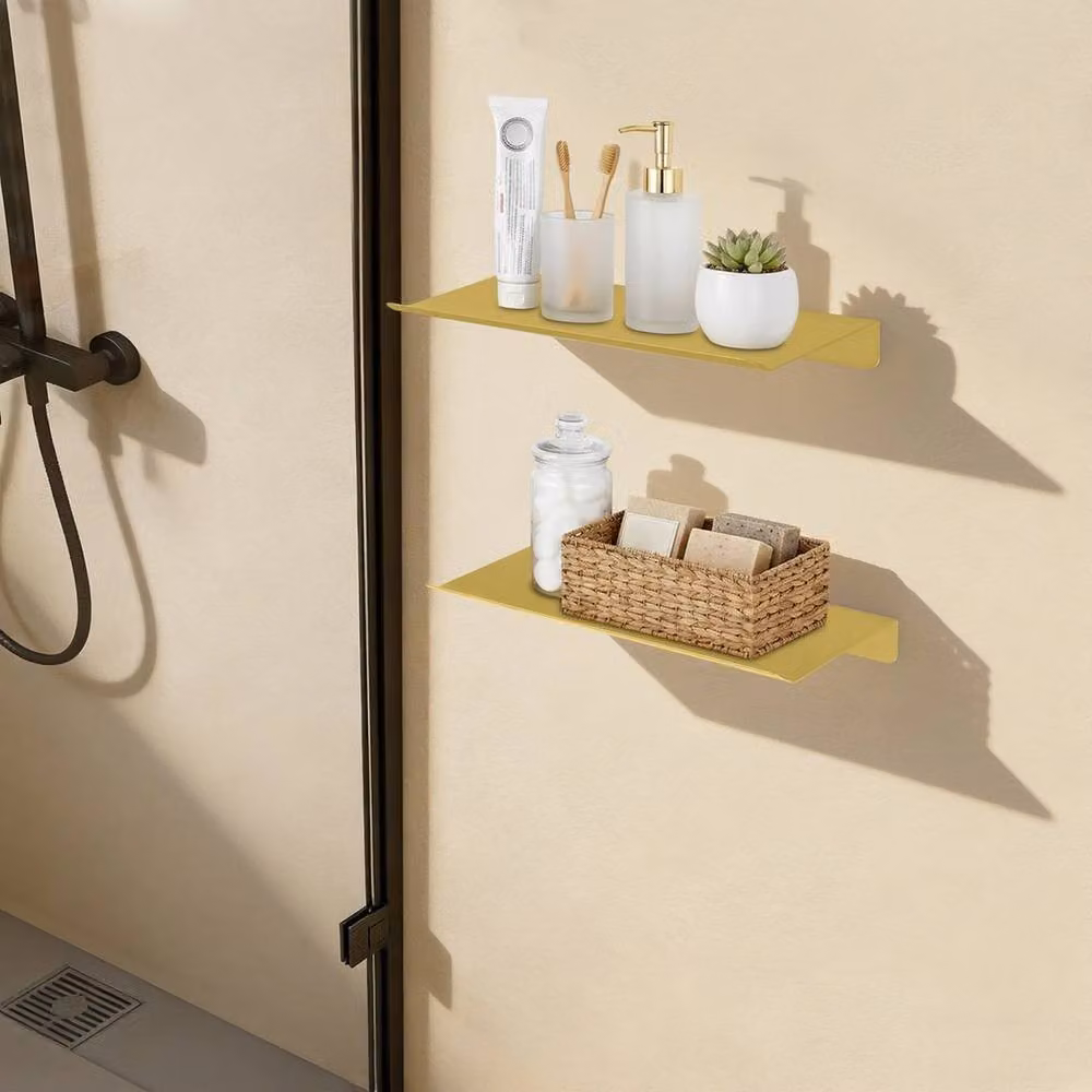 Ventryn Set of 2 Gold Metal Floating Wall Shelves – 2