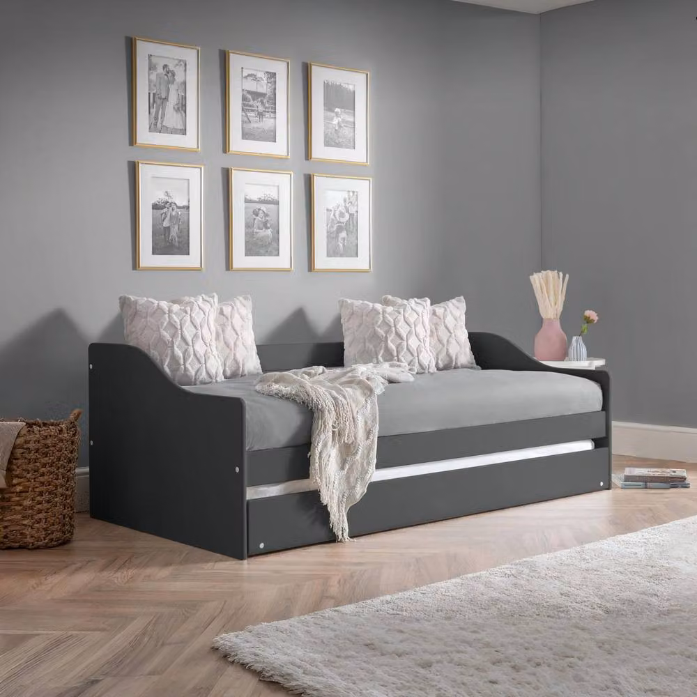 Cheshire Solid Wood Modern Daybed with Drawers, Anthracite and Black, W/D/H: 90 x 200 cm – 3