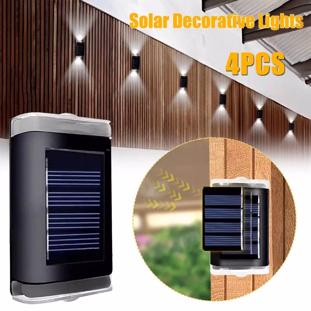 Hinsinc Set of 4 Solar Powered LED Wall Lights in Black with Warm White Up and Down Lighting – 2