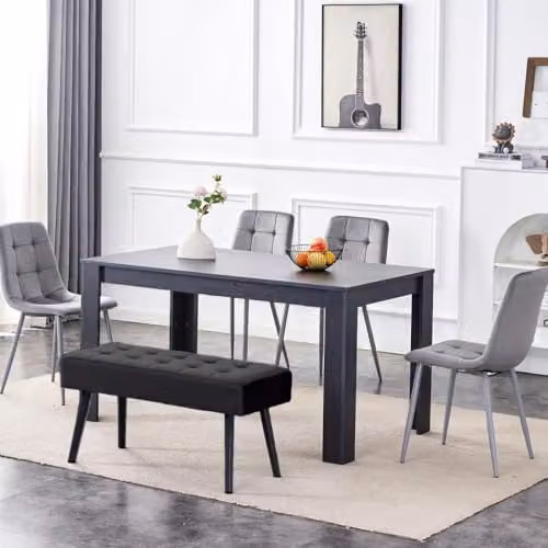 KOSY KOALA Dark Grey Arrow Design Dining Table Set with Velvet Chairs and Bench