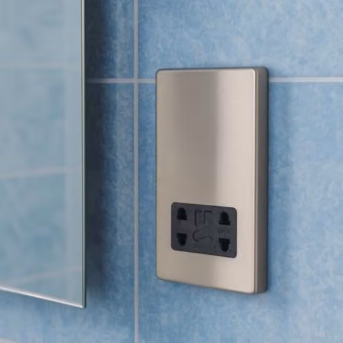CGC Lighting Regal Screwless Slim Shaver Socket with Black Insert in Brushed Stainless Steel and Silver