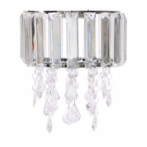 ValueLights Mabel Clear and Silver Acrylic Drum Ceiling Pendant Light Shade with Droplet Design, Width: 20 cm