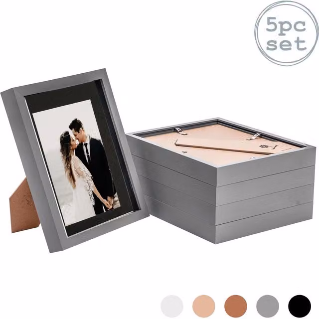 Nicola Spring 3D Shadow Box Photo Frames, Pack of 5, Grey and Black, Rectangular Hanging Display Cases – 1