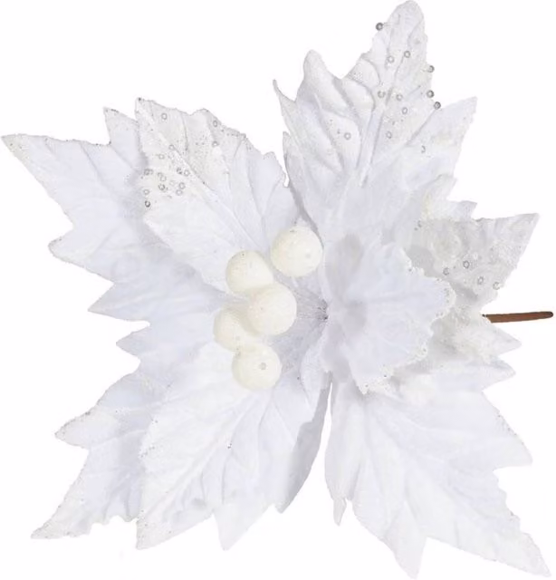 KDMD White Velvet Poinsettia with Glitter Edge, 3 Pack, Diameter: 28 cm