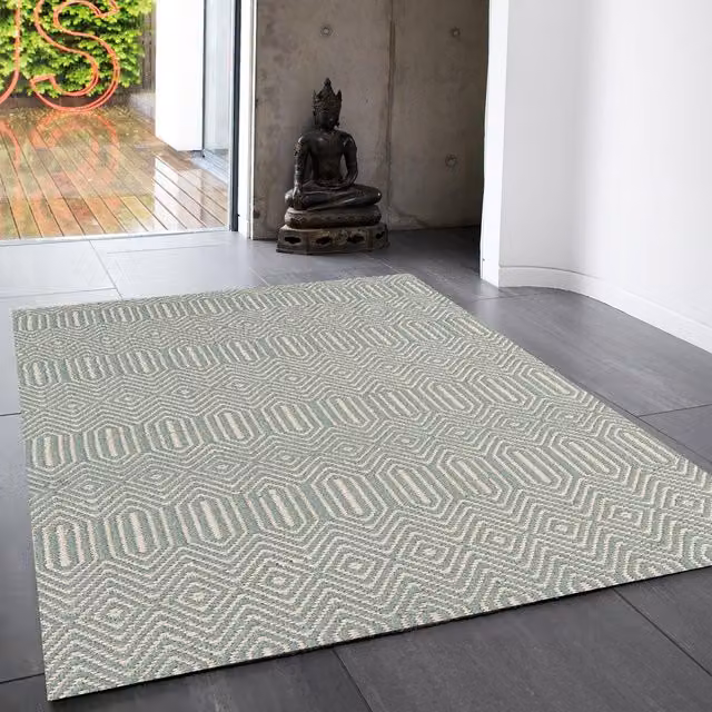 The Rug Shop UK Handmade Modern Geometric Wool Flat Weave Rug in Petrol, W: 200 cm, D: 300 cm