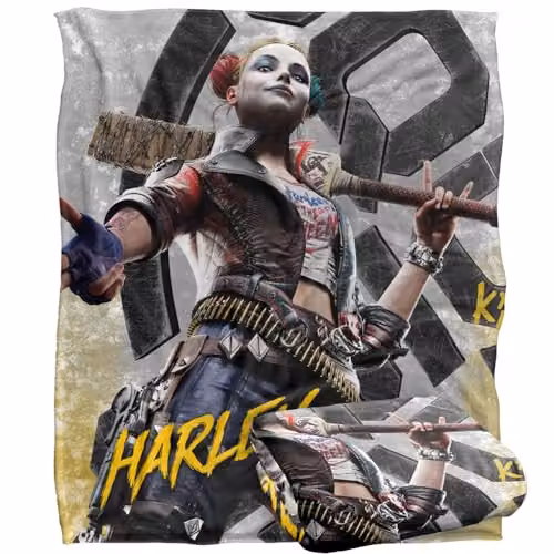 LOGOVISION Suicide Squad Kill The Justice League Harley Silk Touch Fleece Blanket, White and Multicolour, W/D/H: 152 x 152 x 127 cm