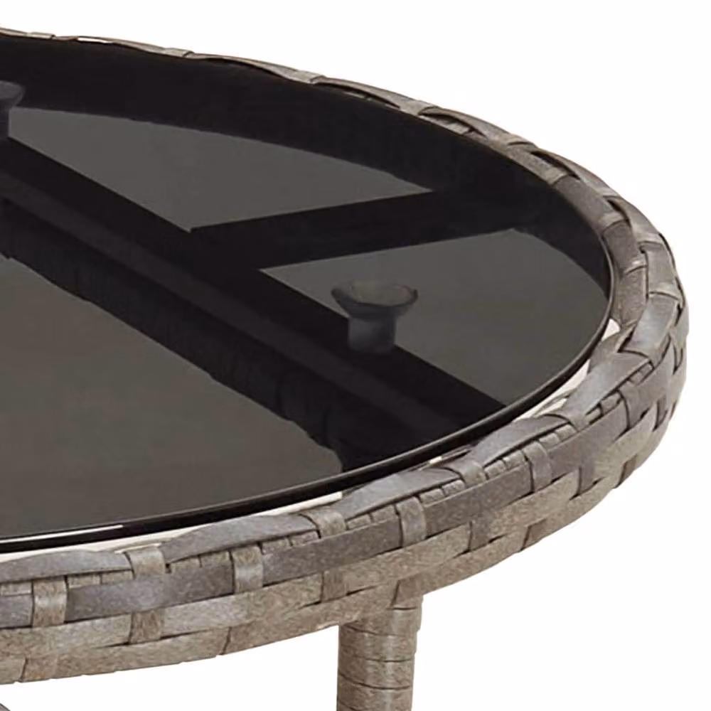 Berkfield Home Round Garden Table in Grey Poly Rattan and Tempered Glass, W/D/H: 60 x 60 x 75 cm – 3